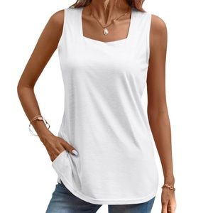 Square Neck White Sleeveless Tank Top for Women